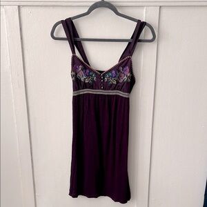 Free People Babydoll Plum Embroidered Needlepoint Camisole Dress XS